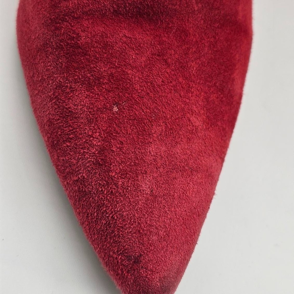 Halston Women Size 9 Sock Red Booties Suede Stretchy Pointy Toe Valentine Day - Picture 13 of 14